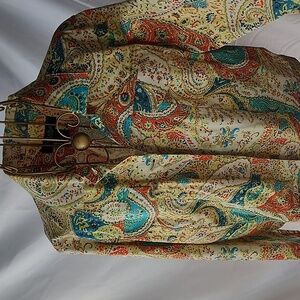 Paisley Colorful Peck & Peck Cropped Button Up Collared Jacket Size L
